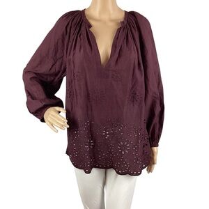 Nili Lotan Embroidered Saint Tropez Top Size S Maroon